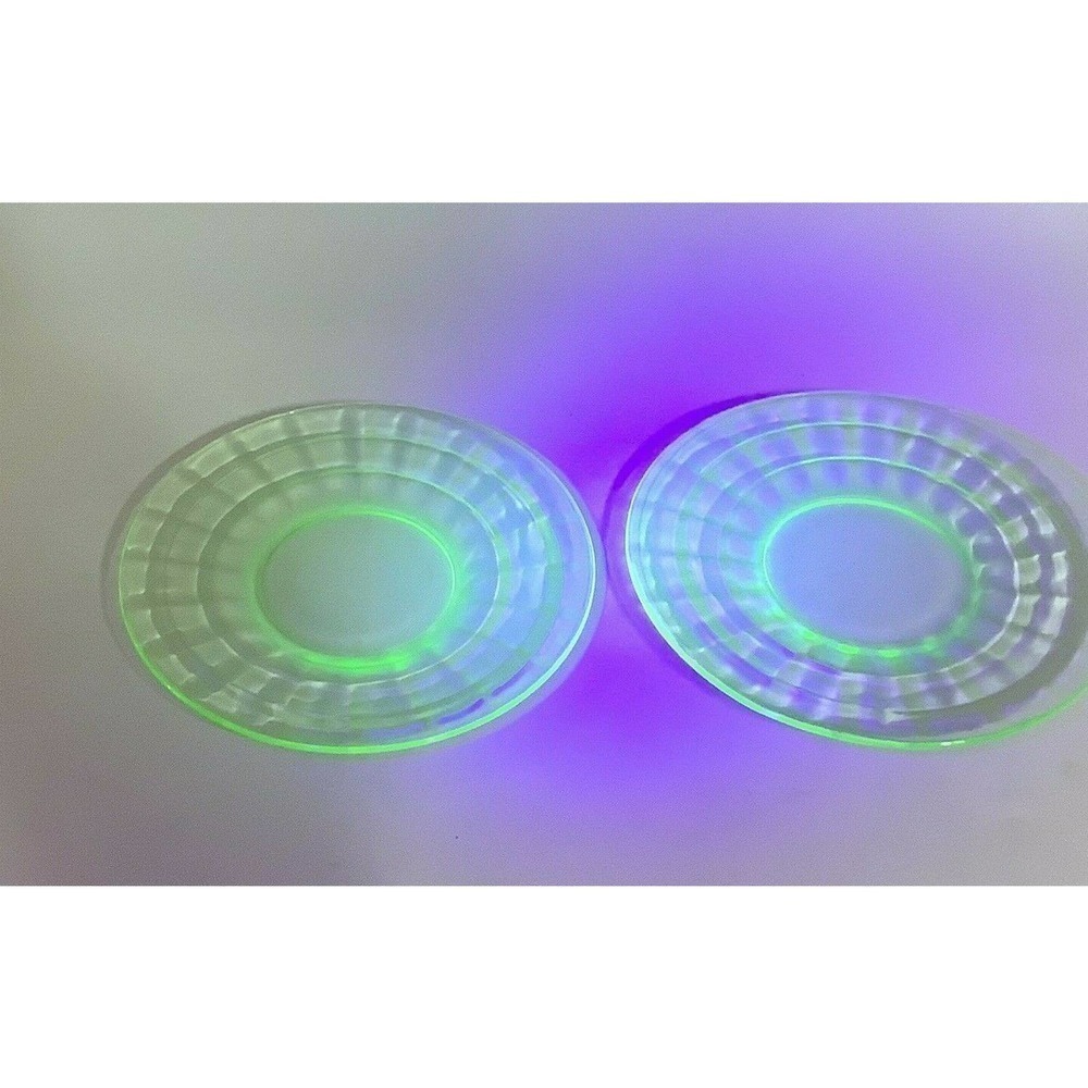 2 Vintage Green Block Optic Depression Glass Plates 6" Anchor Hocking Glow